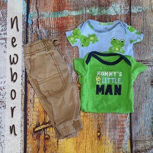 Gently warn boys onesies and cargo khaki pants